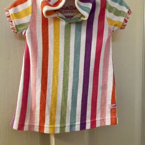 RuffleButts Rainbow Dream Striped Ruffle Terry Cover-Up Hooded Girls 3-6 Months - Picture 3 of 12